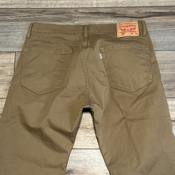 Men's Levis 505 Regular Fit Pants SZ 36x32 Tan Modern Stretch White Tab - Picture 12 of 13